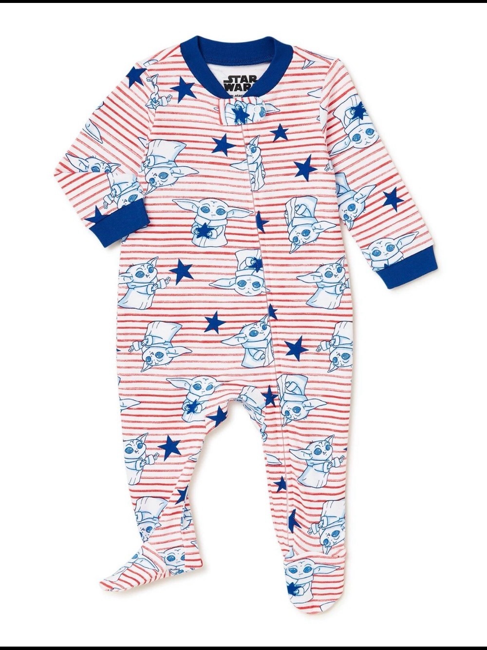 Disney Baby Yoda Red & Blue Striped Footed One-Piece